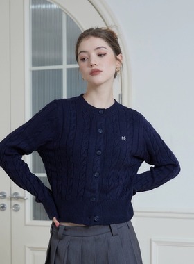 ARCHIVUM 美式复古绞花辣妹短款针织开衫外套 刺绣logo毛衣打底衫