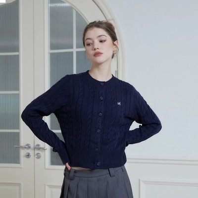 美式复古绞花辣妹短款针织开衫