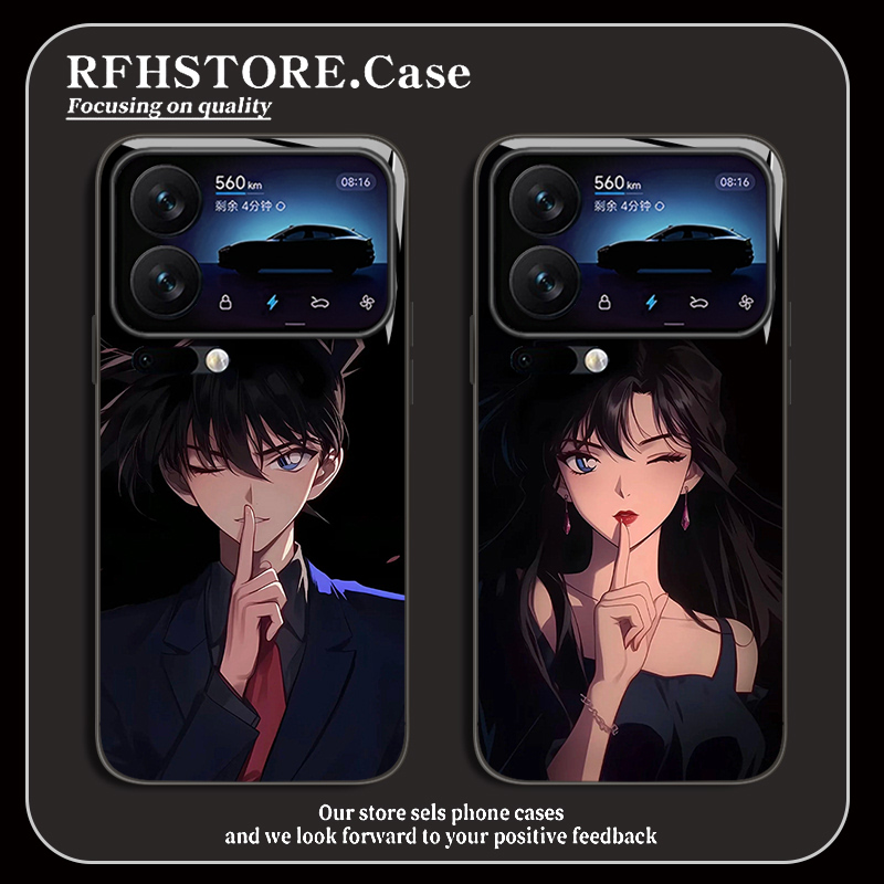 新兰情侣适用小米15pro手机壳14红米k80名侦探柯南70/13Ultra玻璃note12新款11动漫60卡通50创意10男40日漫30