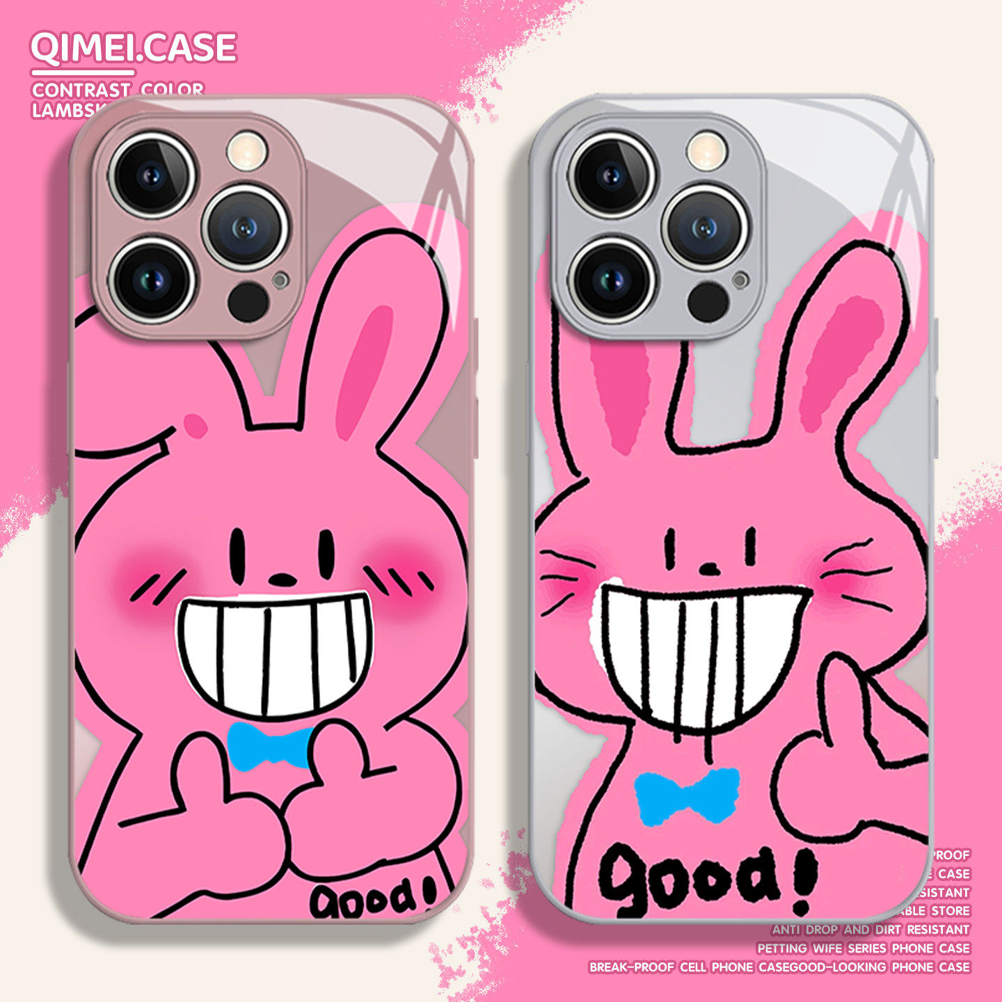 粉色搞怪兔子适用苹果17promax手机壳iphone16pro情侣15plus可爱14搞笑13mini趣味12新款11超好看x独特8/xr/7