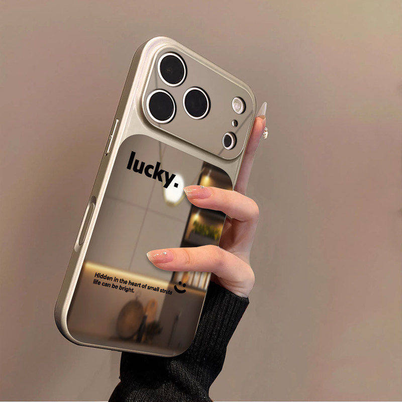 幸运笑脸适用苹果17promax手机壳iPhone16pro新款16plus镜面15大视窗套硅胶14防摔13女款全包air秒变17高级