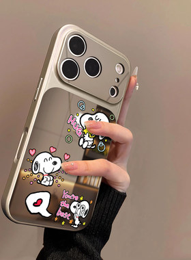 爱心小狗适用苹果17promax手机壳iPhone16pro新款16plus蓝色镜面15大视窗套硅胶4防摔3女全包air秒变17高级