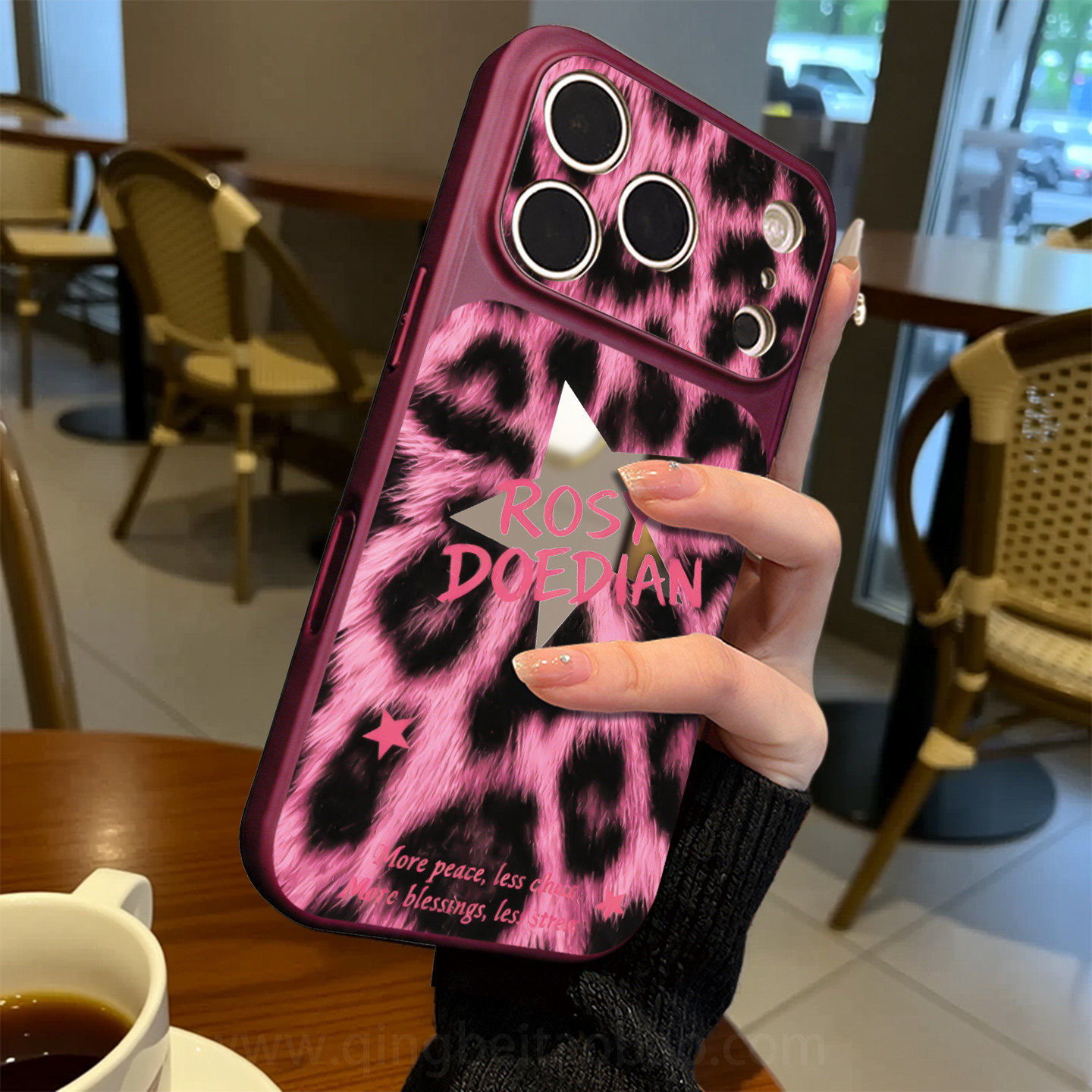 勃艮第红磁吸五角星豹纹