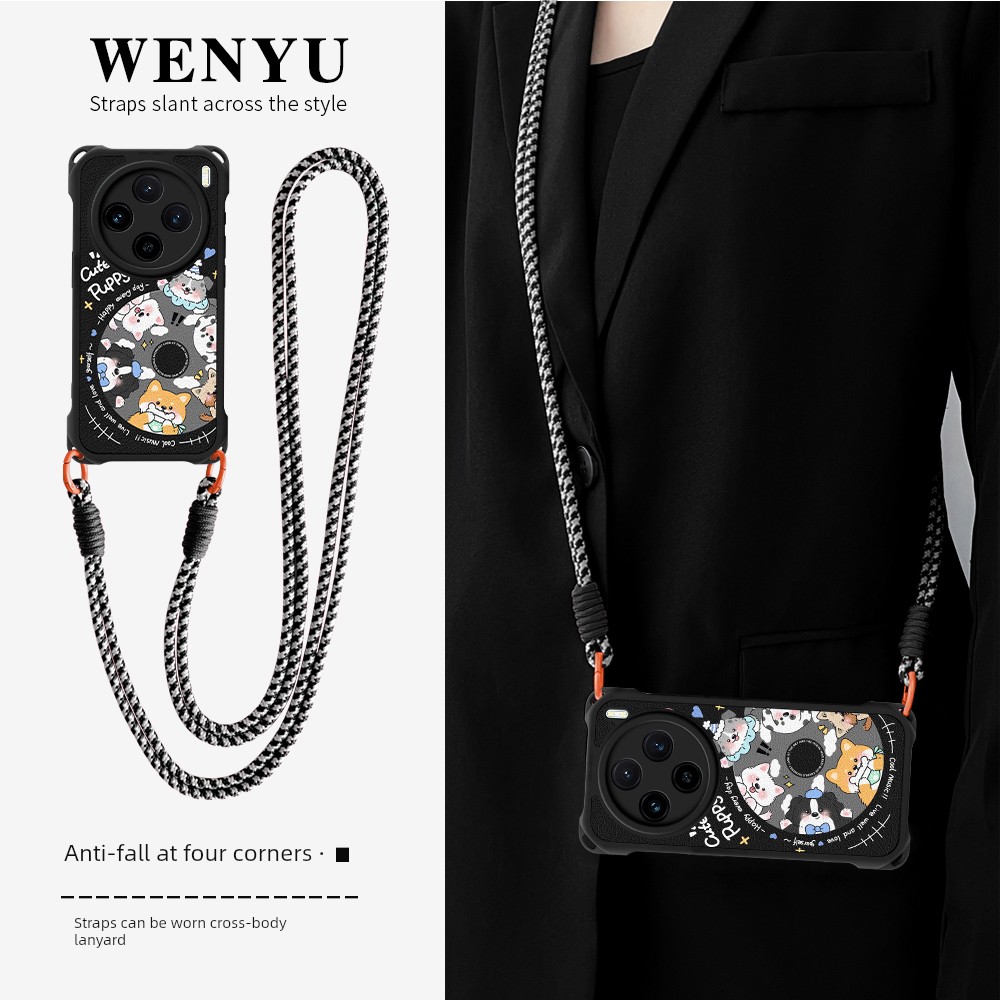 适用vivox200s手机壳新款x200pro背带挂绳x100四角防摔x90s斜挎vivo创意x80软硅胶x70保护套x60光盘小狗ultra