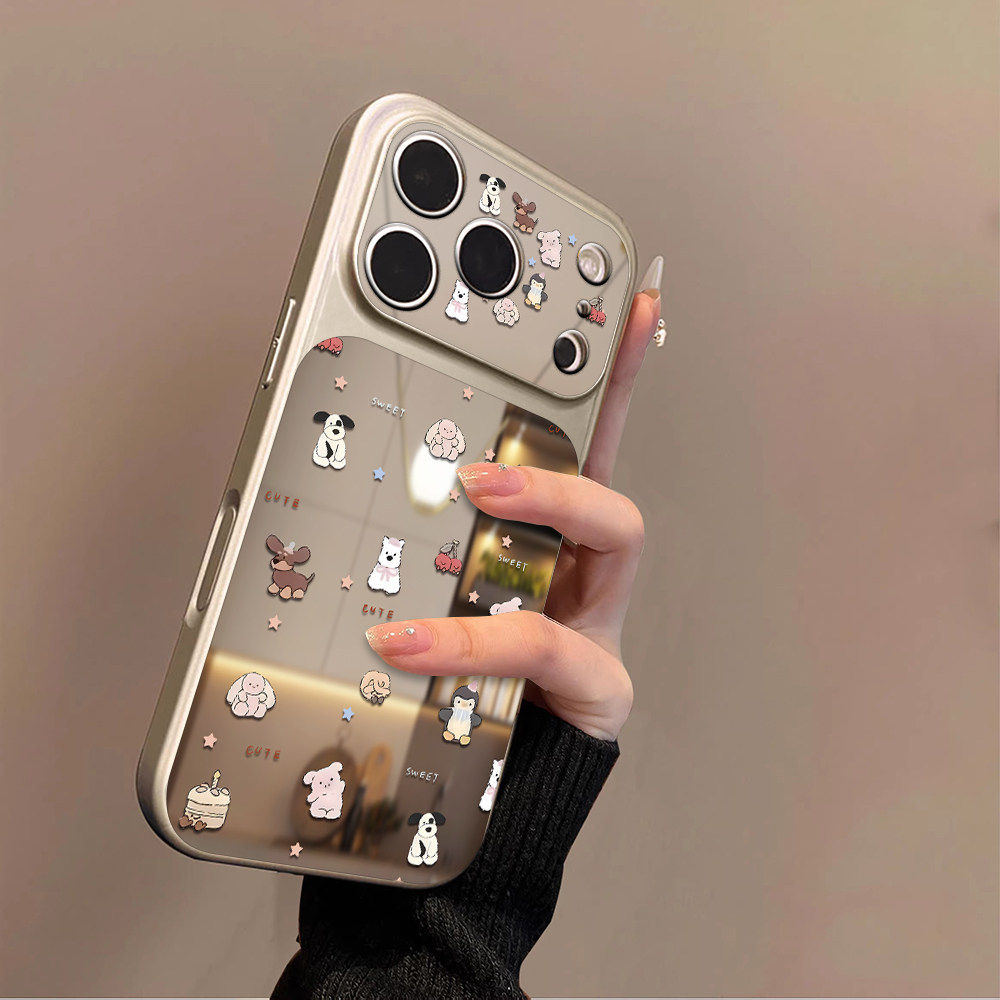 蛋糕小狗适用苹果17promax手机壳iPhone16pro新款16plus镜面15大视窗套硅胶14防摔13女款全包air秒变17高级