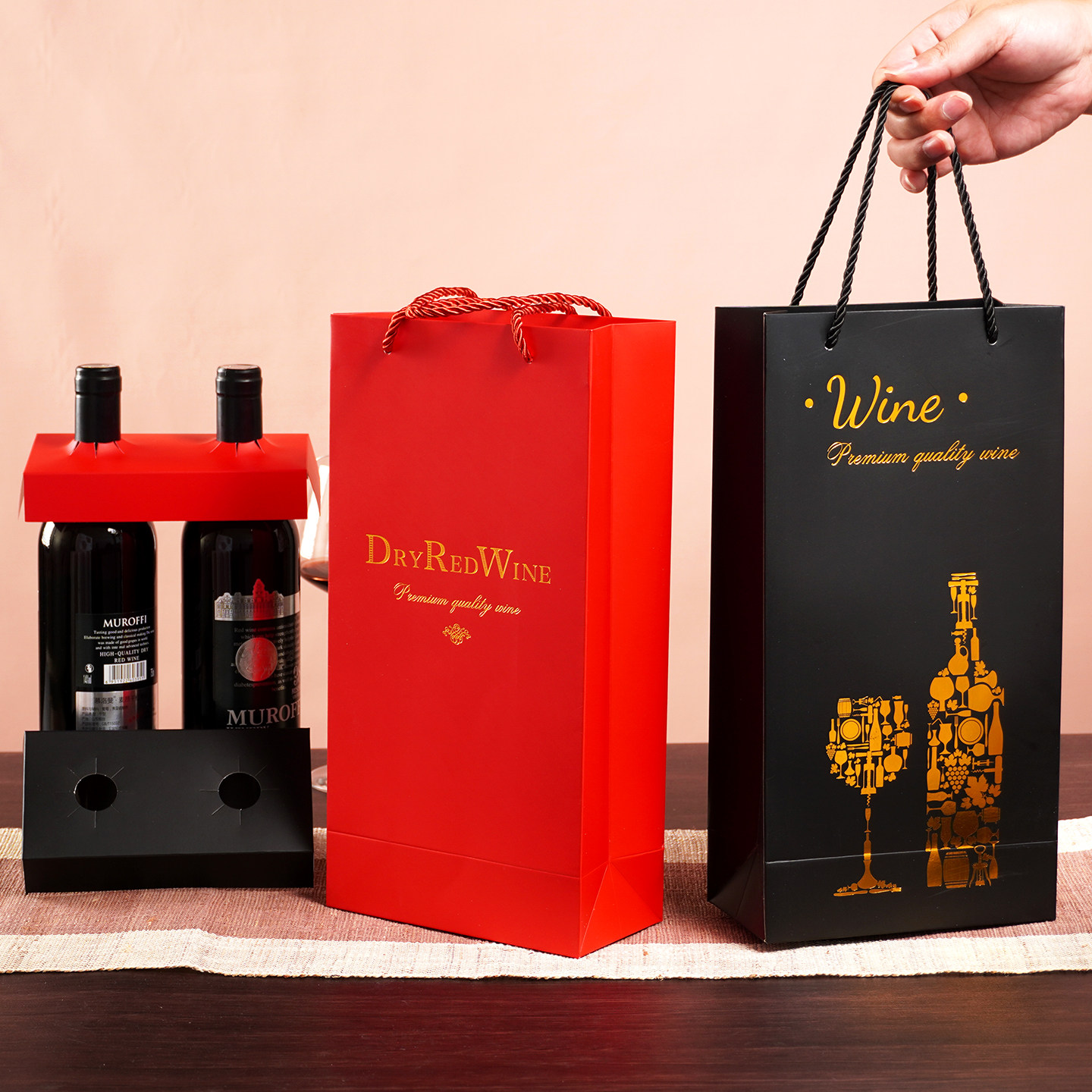 买一发十红酒手提袋双支送卡口图片