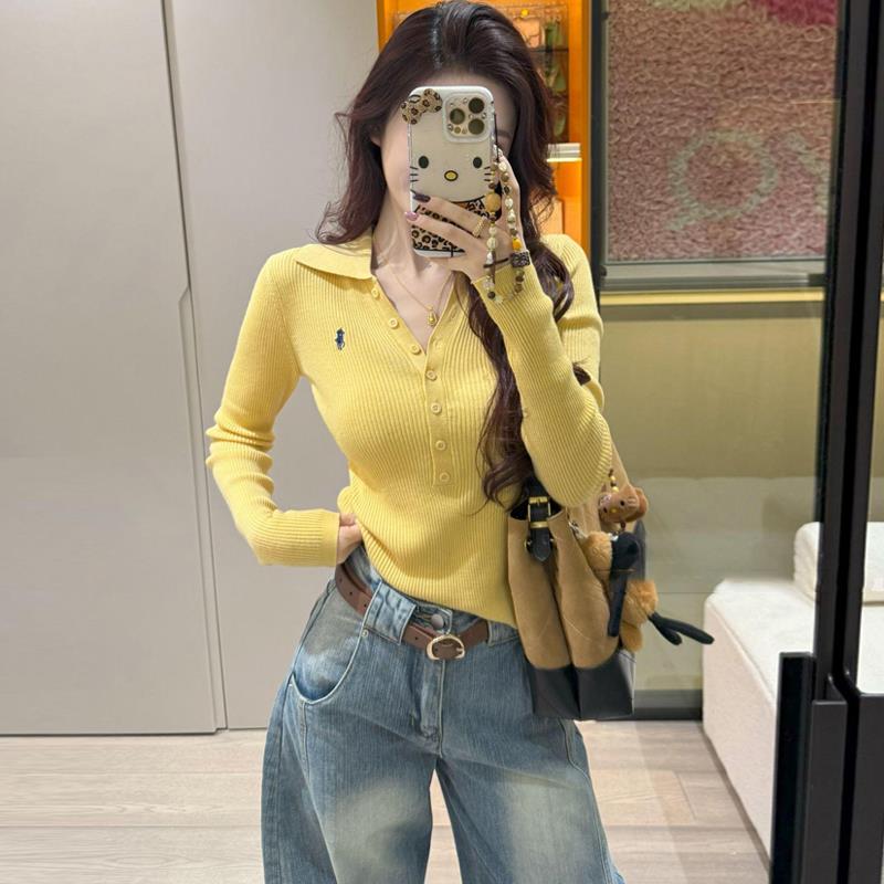 高级老钱风羊毛纽扣针织衫女秋冬修身收腰显瘦内搭毛衣长袖上衣