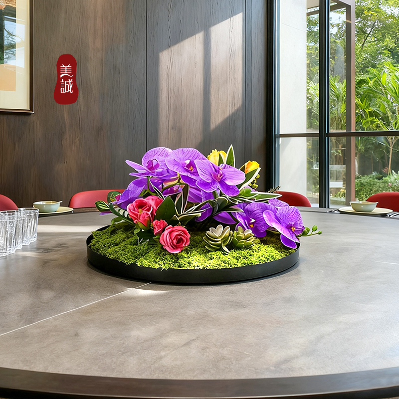 新中式酒店餐桌中间摆花仿真花