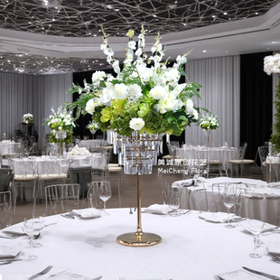 酒店宴会桌面摆花高级酒店婚礼主桌水晶桌花餐厅餐桌装饰品摆件