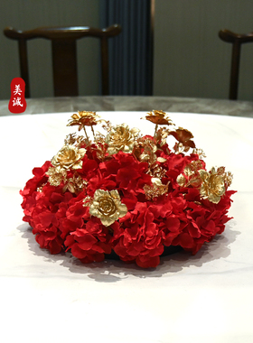 红色桌花仿真玫瑰花束宴会布置