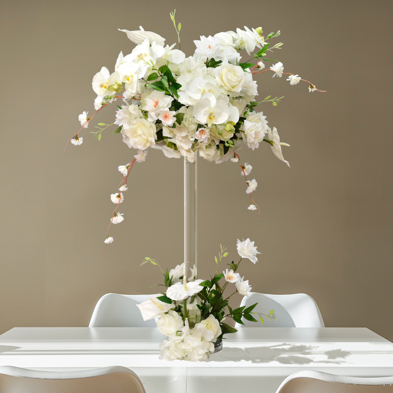仿真花宴会餐桌花摆花水晶柱桌花