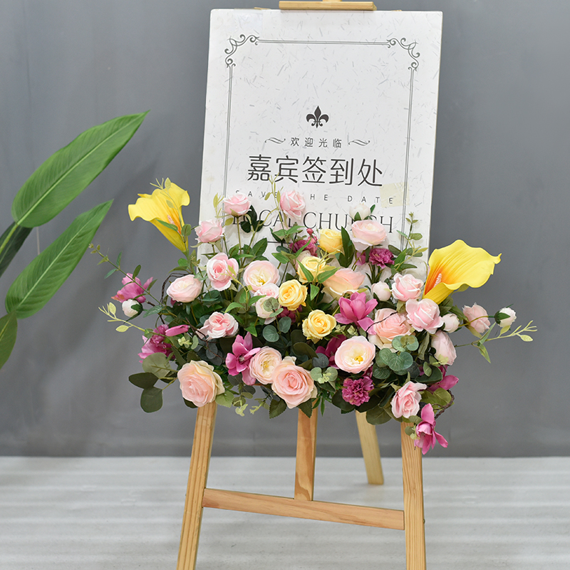 新款迎宾水牌花商务活动会议签到区装饰布置仿真花假花婚礼指示牌