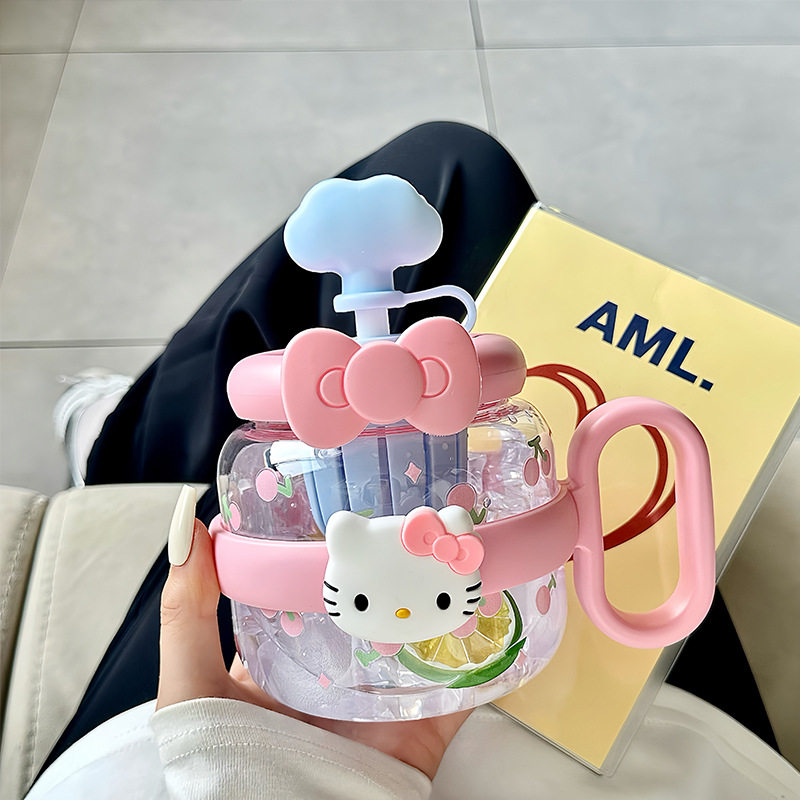 hellokitty塑料水杯大容量夏季女生高颜值耐高温泡茶杯学生吸管杯