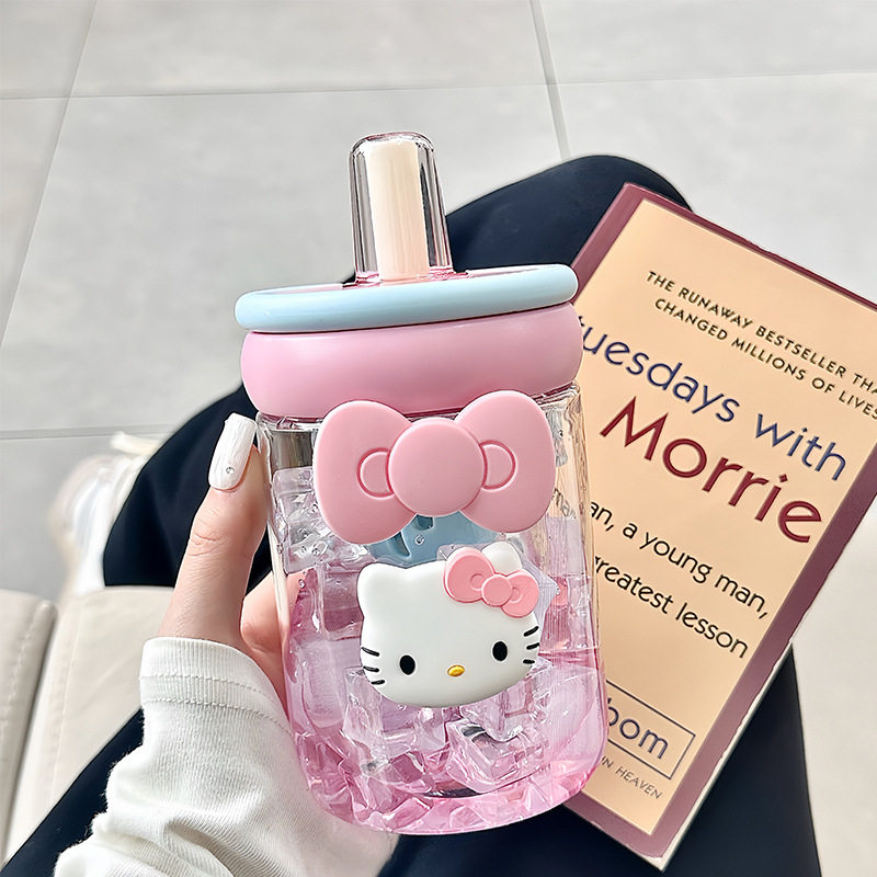 HelloKitty塑料水杯带吸管女生高颜值办公室茶水分离泡茶杯耐高温