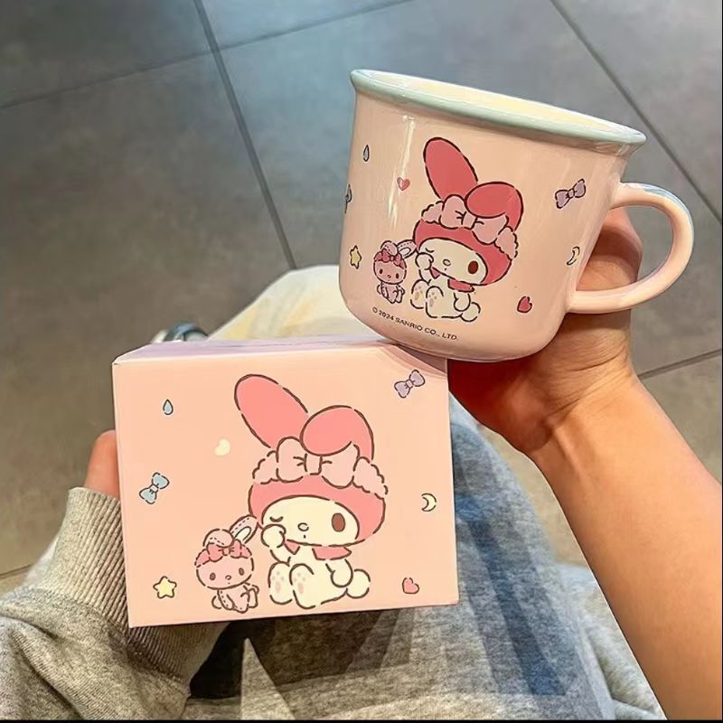三丽鸥可爱陶瓷马克杯儿童家用带刻度喝水杯子微波炉可加热牛奶杯
