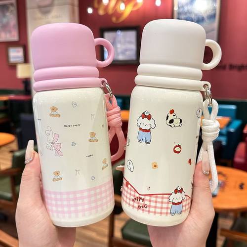 可爱保温杯316不锈钢新款女生高颜值双饮学生儿童水杯便携吸管杯