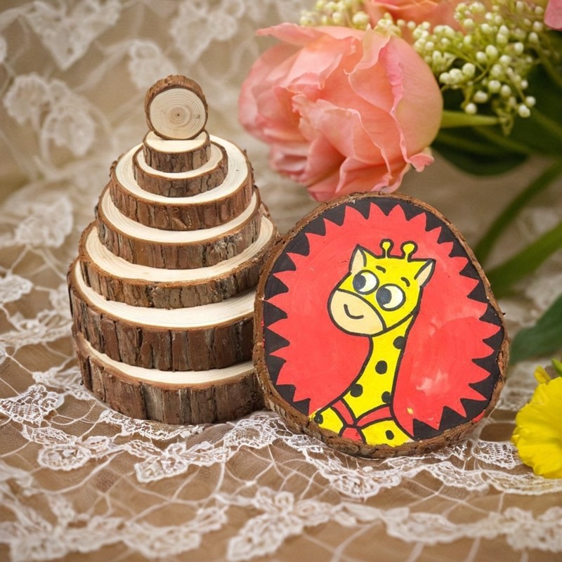 圆木片diy材料手工木头画年轮木片手绘原木片装饰背景墙园木片画