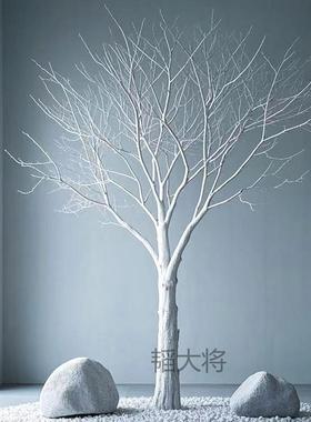 白色仿真树杈枯树枝商场装饰树干天然实木树枝条室内造景许愿树