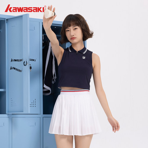 Kawasaki川崎羽毛球服女款短款背心短袖短裙网球裙运动套装小蛮腰