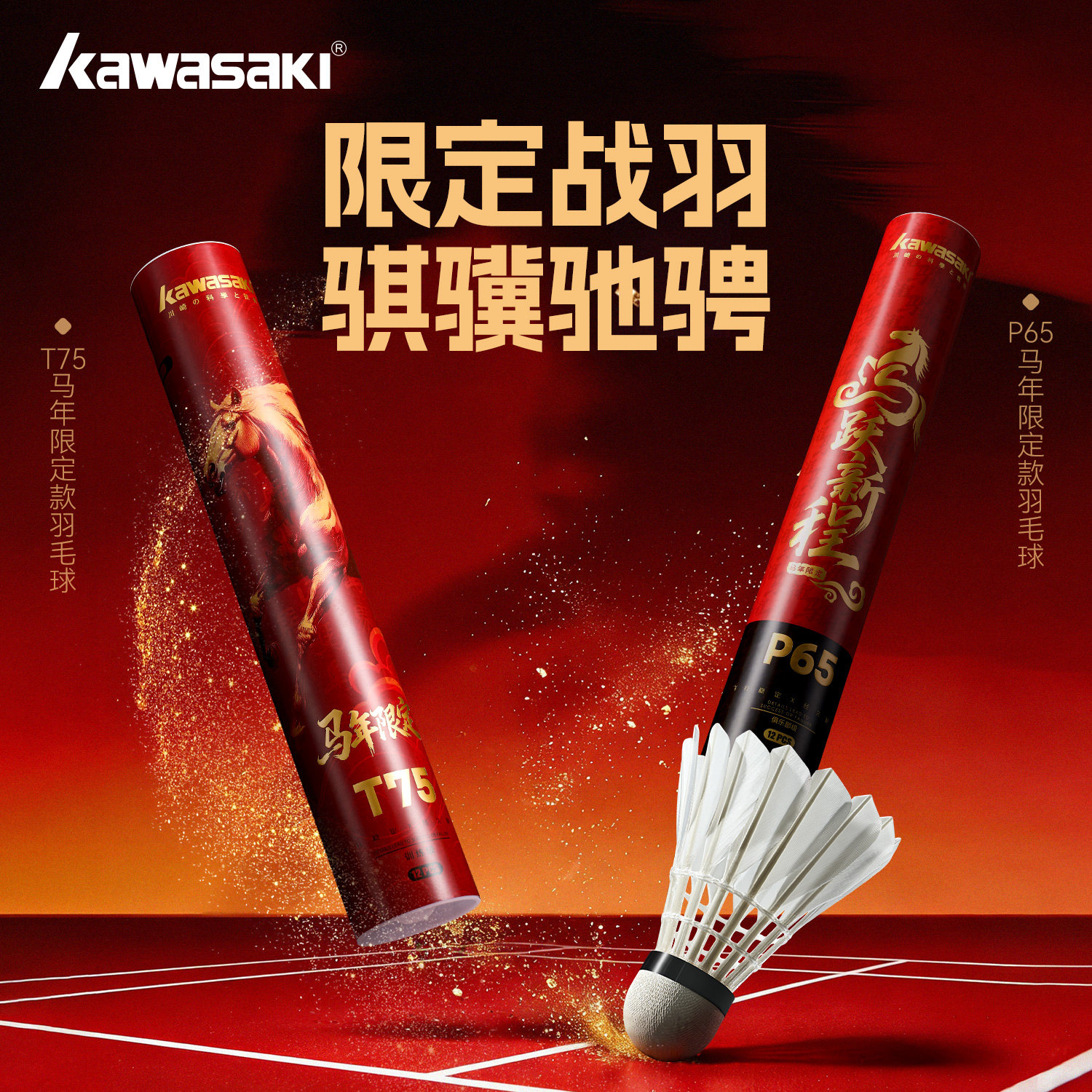 kawasaki川崎羽毛球训练P65专业比赛稳定飞行耐打T75马