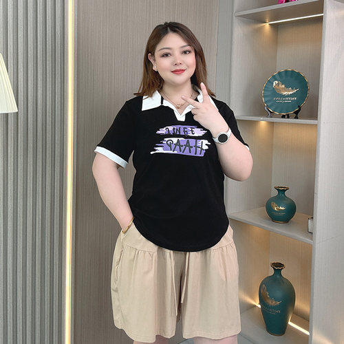 正肩T恤大码女装夏季短袖polo衫