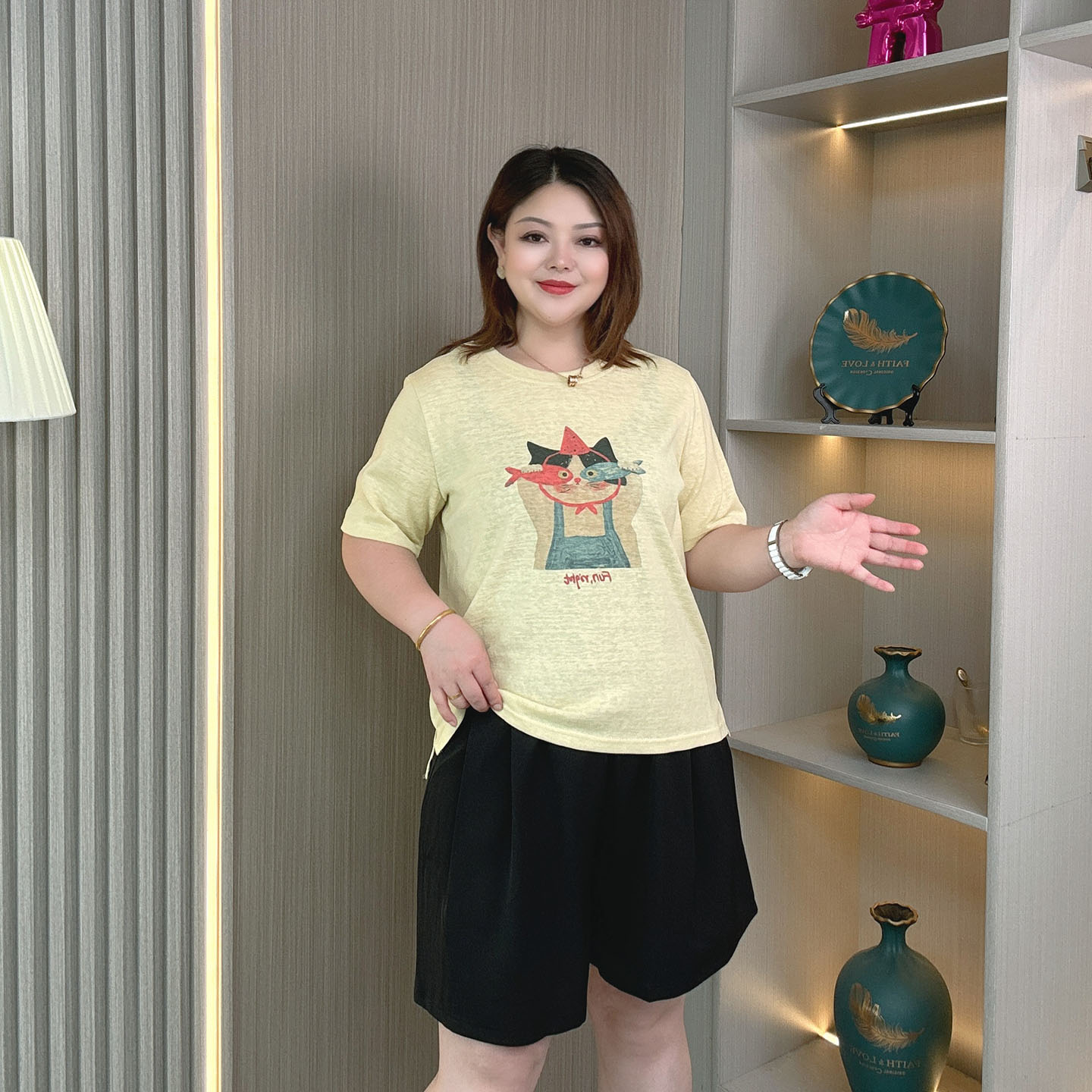 大码女装夏季雪花竹节棉短袖T恤