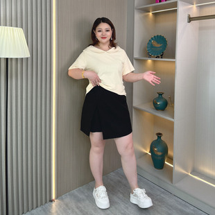 气质大码 短裙 胖mm高腰显瘦遮肉小个子黑色半身裙女夏开叉A字裙裤