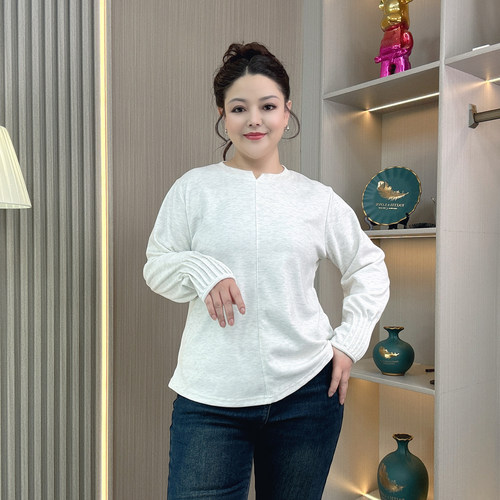 大码女装秋冬加绒加厚打底衫上衣