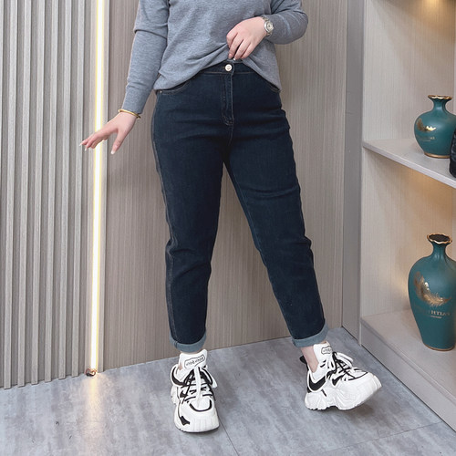 秋冬新款大码高腰弹力哈伦牛仔裤