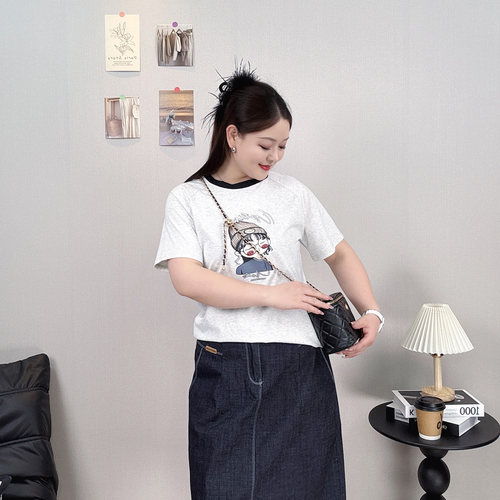 卡通印花短袖T恤女大码休闲上衣