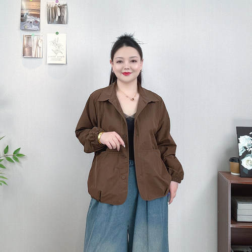 大码秋季新款翻领衬衫外套女上衣