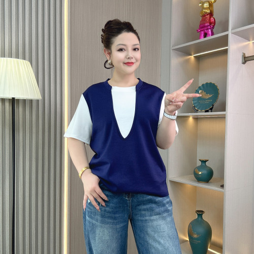 假两件撞色短袖T恤女夏显瘦上衣