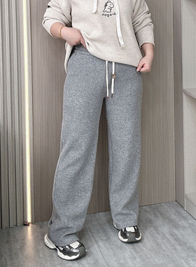 软糯加绒直筒休闲裤女2025秋冬新款大码女装胖mm高腰显瘦阔腿裤子