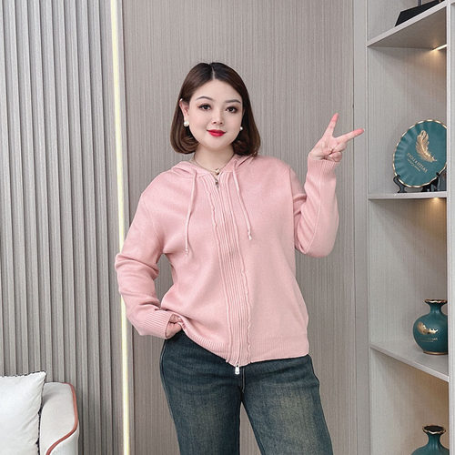 秋冬双拉链连帽毛衣女针织衫外套