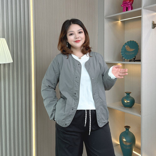 大码胖mm秋季新款圆领夹克外套