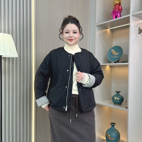大码女装秋冬拼接宽松保暖棉衣服
