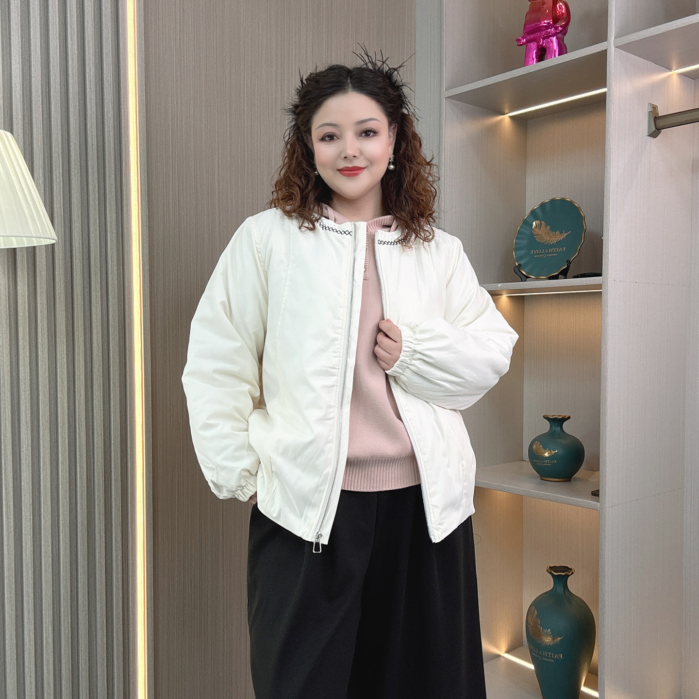 大码冬季夹棉保暖防风棉衣外套女