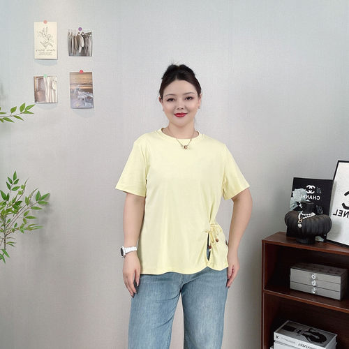 大码设计感开叉短袖T恤女夏上衣