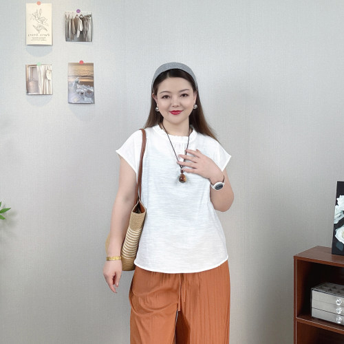 花边领短袖T恤女夏大码百衫上衣