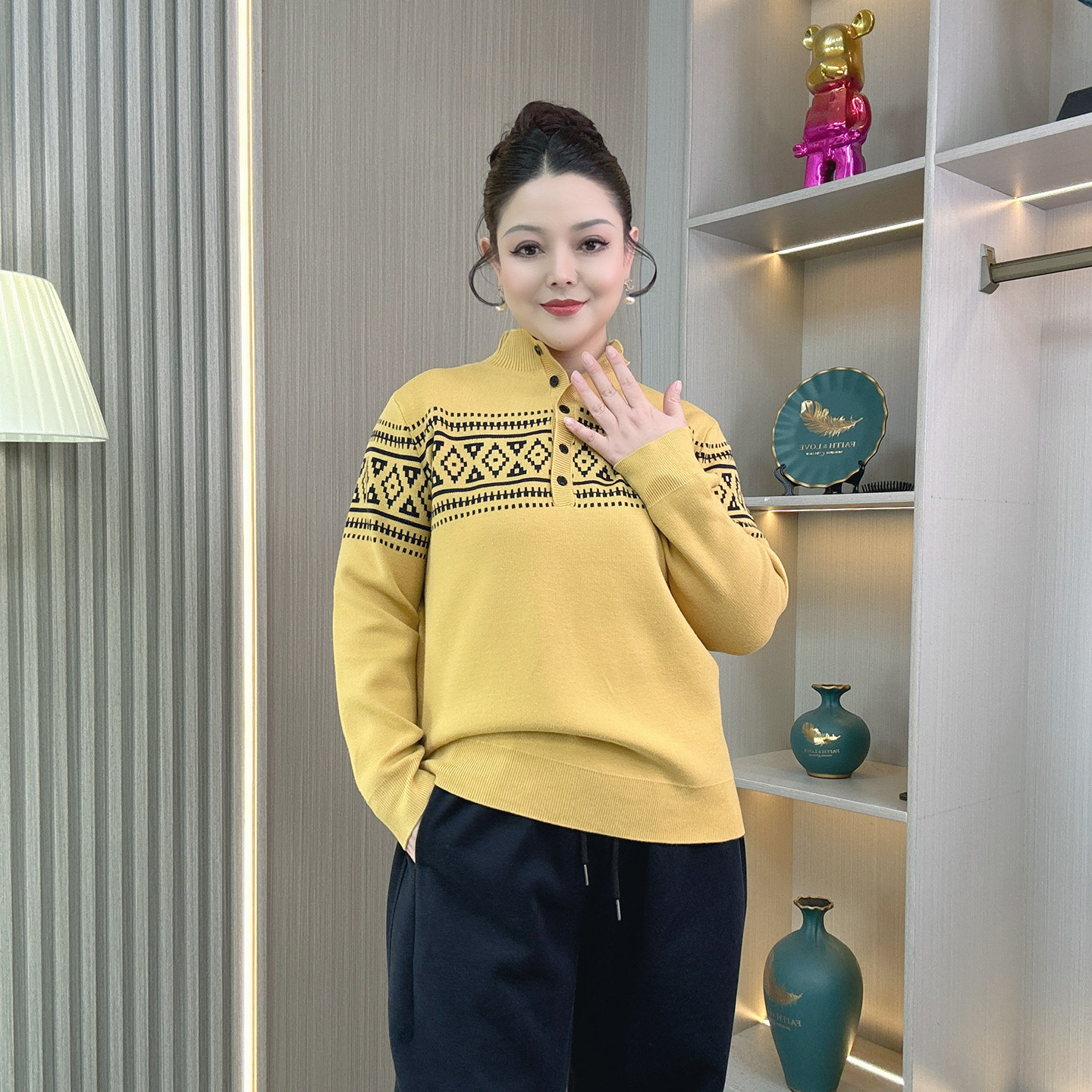 大码女装秋冬费尔岛提花设计感亲肤保暖半高领套头内搭毛衣针织衫,女装/女士精品,大码内搭,淘宝优惠券,粉丝福利购,淘宝优惠卷