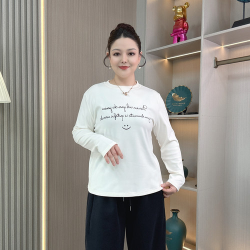 德绒T字母打底衫女秋冬大码内搭