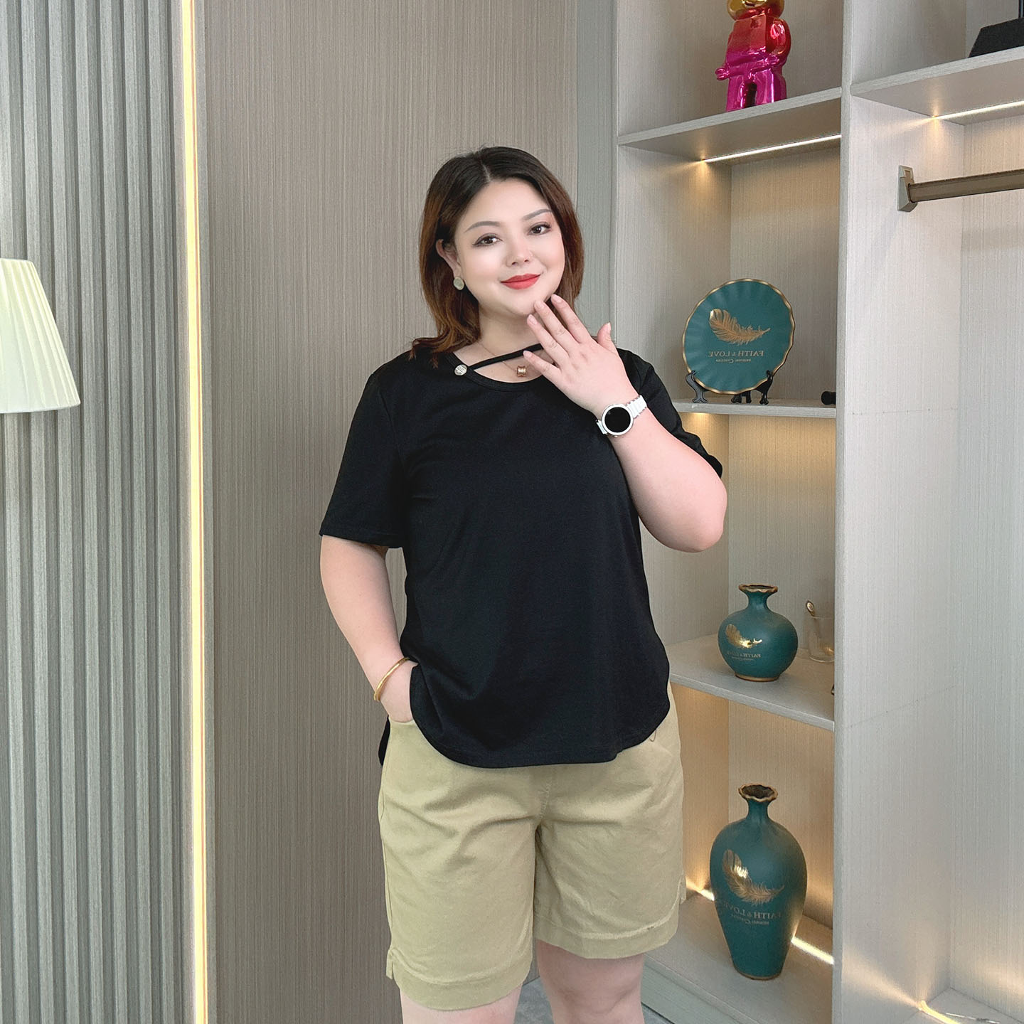 大码胖mm宽松开叉百搭显瘦T恤女