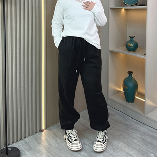胖mm高腰宽松显瘦加厚保暖休闲百搭卫裤 女大码 加绒束脚运动裤 冬季