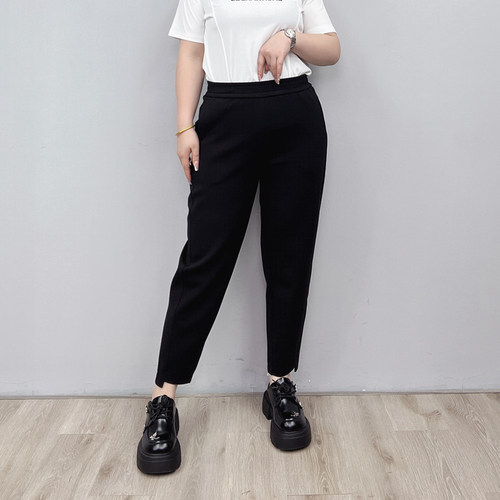 大码女装宽松显瘦高腰弹力哈伦裤