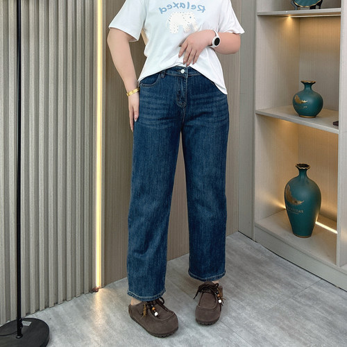 休闲阔腿高腰牛仔裤女直筒九分裤