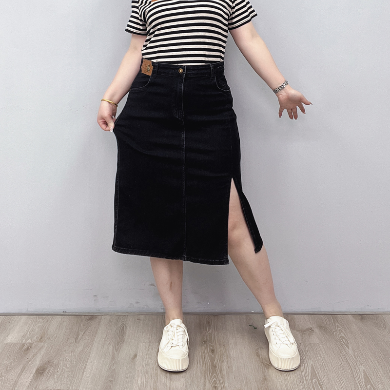 高腰牛仔半身裙女2025春夏装新款大码胖mm宽松显瘦百搭开叉a字裙