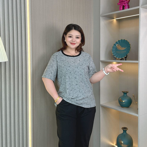 大码胖mm夏季凉感天丝短袖T恤女
