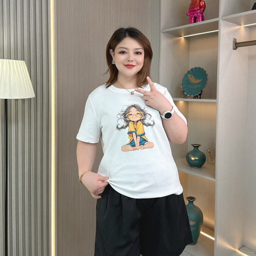 大码女装夏新款时尚印花短袖T恤