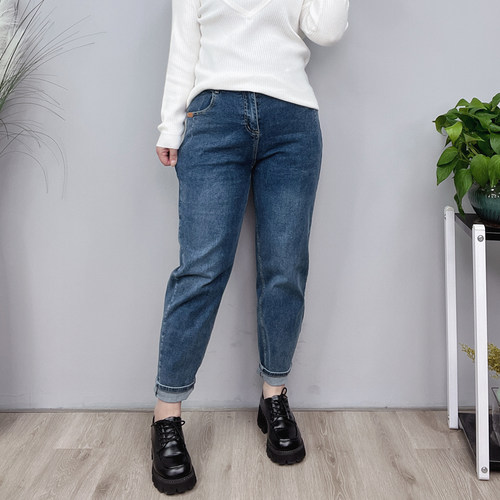 胖妹妹大码女装半松紧高腰弹力牛仔裤女秋季新款休闲显瘦哈伦裤子