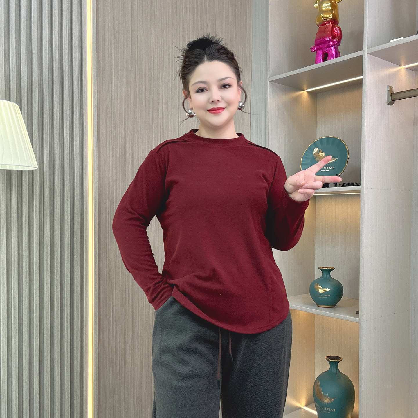 大码女装秋冬加厚德绒打底衫上衣